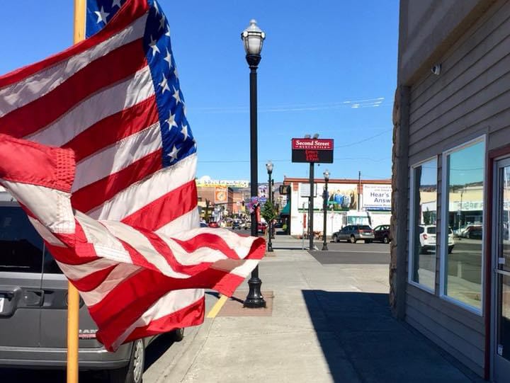 Flag in front of commercial space